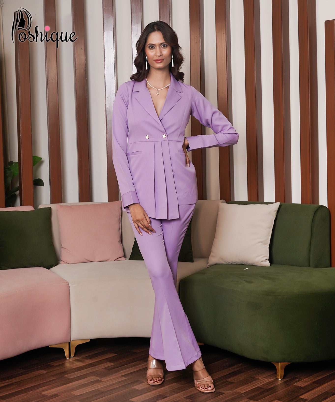 Lavender Pleated Blazer & Slim Trousers Set